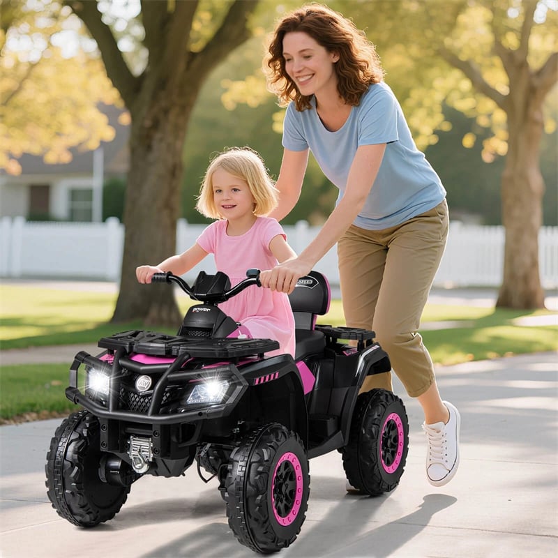 24V 2-Seater Kids ATV with 4 Motors, Soft Start, Spring Suspension & LED Lights, Electric 4 Wheeler Quad Ride On Toy for Boys Girls Ages 3-8