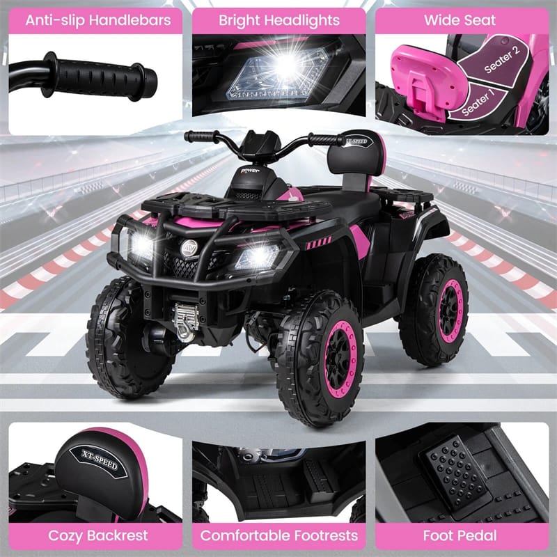 24V 2-Seater Kids ATV with 4 Motors, Soft Start, Spring Suspension & LED Lights, Electric 4 Wheeler Quad Ride On Toy for Boys Girls Ages 3-8