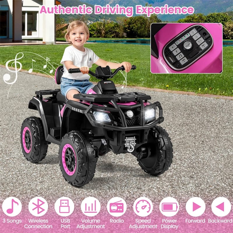 24V 2-Seater Kids ATV with 4 Motors, Soft Start, Spring Suspension & LED Lights, Electric 4 Wheeler Quad Ride On Toy for Boys Girls Ages 3-8