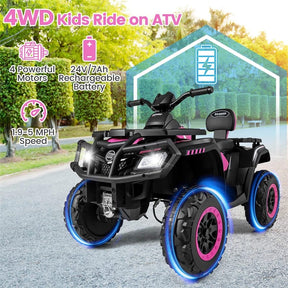 24V 2-Seater Kids ATV with 4 Motors, Soft Start, Spring Suspension & LED Lights, Electric 4 Wheeler Quad Ride On Toy for Boys Girls Ages 3-8