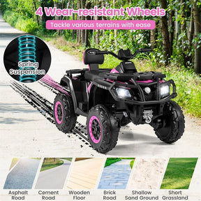 24V 2-Seater Kids ATV with 4 Motors, Soft Start, Spring Suspension & LED Lights, Electric 4 Wheeler Quad Ride On Toy for Boys Girls Ages 3-8