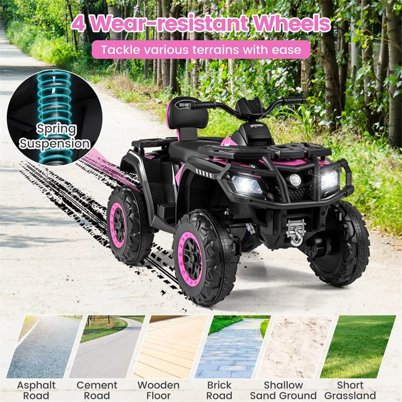 24V 2-Seater Kids ATV with 4 Motors, Soft Start, Spring Suspension & LED Lights, Electric 4 Wheeler Quad Ride On Toy for Boys Girls Ages 3-8