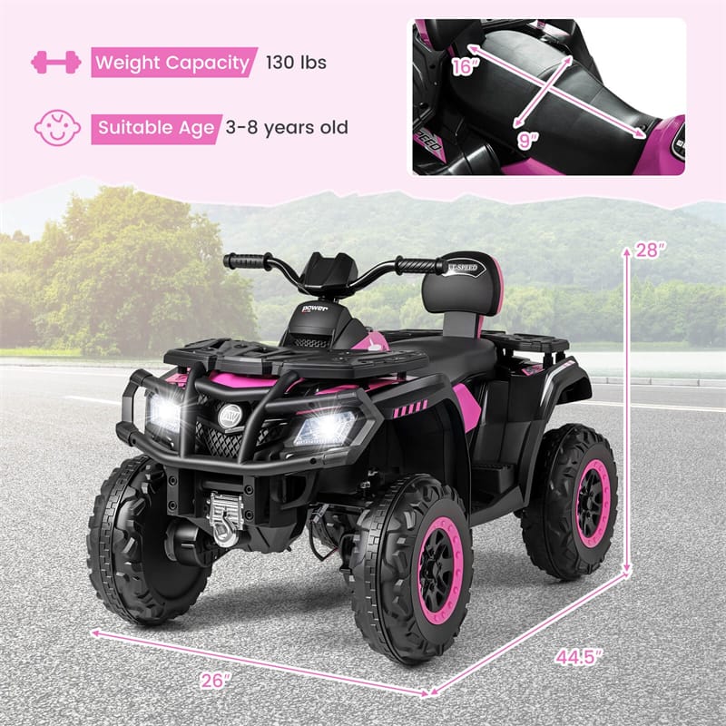 24V 2-Seater Kids ATV with 4 Motors, Soft Start, Spring Suspension & LED Lights, Electric 4 Wheeler Quad Ride On Toy for Boys Girls Ages 3-8