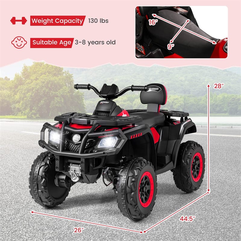 24V 2-Seater Kids ATV with 4 Motors, Soft Start, Spring Suspension & LED Lights, Electric 4 Wheeler Quad Ride On Toy for Boys Girls Ages 3-8