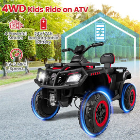 24V 2-Seater Kids ATV with 4 Motors, Soft Start, Spring Suspension & LED Lights, Electric 4 Wheeler Quad Ride On Toy for Boys Girls Ages 3-8