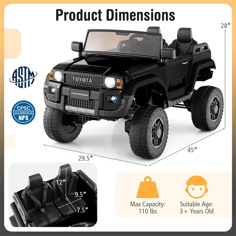 24V 2-Seater Ride on Car, Licensed Toyota LC250 Electric Ride-On Truck with Remote, 4WD/2WD Switchable & Spring Suspension for Kids Ages 3+