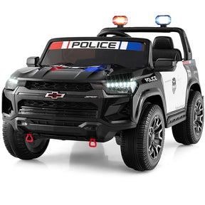24V 4WD 2-Seater Police Ride on Car, Licensed Chevrolet Kids Electric Vehicle with Remote Control, Megaphone, Siren, Flashing LED Lights & Storage