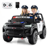 24V 4WD 2-Seater Ride on Police Car, Licensed Chevrolet Kids Electric Vehicle with Remote Control, Megaphone, Siren, Flashing LED Lights & Storage