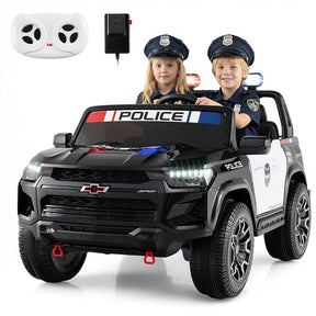 24V 4WD 2-Seater Police Ride on Car, Licensed Chevrolet Kids Electric Vehicle with Remote Control, Megaphone, Siren, Flashing LED Lights & Storage