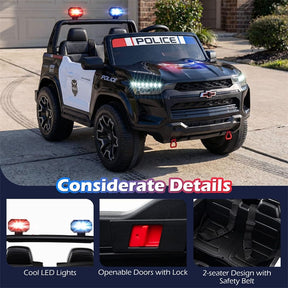 24V 4WD 2-Seater Police Ride on Car, Licensed Chevrolet Kids Electric Vehicle with Remote Control, Megaphone, Siren, Flashing LED Lights & Storage