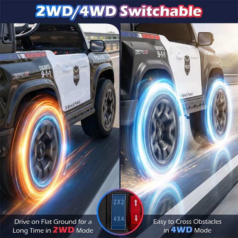 24V 4WD 2-Seater Police Ride on Car, Licensed Chevrolet Kids Electric Vehicle with Remote Control, Megaphone, Siren, Flashing LED Lights & Storage