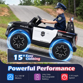 24V 4WD 2-Seater Police Ride on Car, Licensed Chevrolet Kids Electric Vehicle with Remote Control, Megaphone, Siren, Flashing LED Lights & Storage