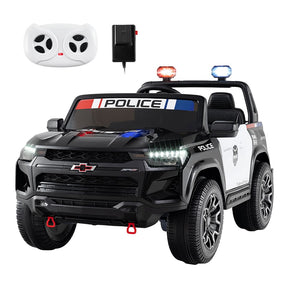 24V 4WD 2-Seater Police Ride on Car, Licensed Chevrolet Kids Electric Vehicle with Remote Control, Megaphone, Siren, Flashing LED Lights & Storage