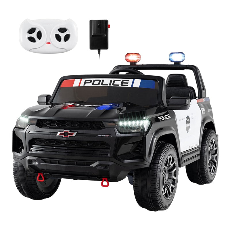 24V 4WD 2-Seater Police Ride on Car, Licensed Chevrolet Kids Electric Vehicle with Remote Control, Megaphone, Siren, Flashing LED Lights & Storage