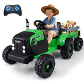 24V Ride On Tractor with Detachable Trailer & Remote Control, Kids Electric Vehicle with 3 Speeds, 15° Climbing & Music for Ages 3+