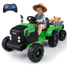 24V Ride On Tractor with Detachable Trailer & Remote Control, Kids Electric Vehicle with 3 Speeds, 15° Climbing & Music for Ages 3+
