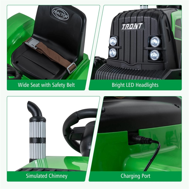 24V Ride On Tractor with Detachable Trailer & Remote Control, Kids Electric Vehicle with 3 Speeds, 15° Climbing & Music for Ages 3+