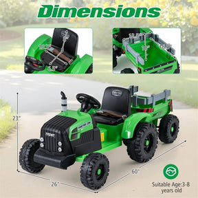 24V Ride On Tractor with Detachable Trailer & Remote Control, Kids Electric Vehicle with 3 Speeds, 15° Climbing & Music for Ages 3+