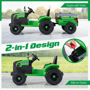 24V Ride On Tractor with Detachable Trailer & Remote Control, Kids Electric Vehicle with 3 Speeds, 15° Climbing & Music for Ages 3+
