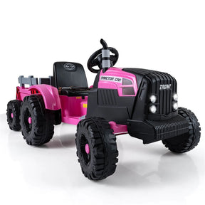 24V Ride On Tractor with Detachable Trailer & Remote Control, Kids Electric Vehicle with 3 Speeds, 15° Climbing & Music for Ages 3+