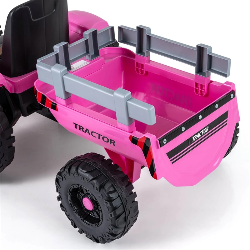 24V Ride On Tractor with Detachable Trailer & Remote Control, Kids Electric Vehicle with 3 Speeds, 15° Climbing & Music for Ages 3+