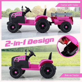 24V Ride On Tractor with Detachable Trailer & Remote Control, Kids Electric Vehicle with 3 Speeds, 15° Climbing & Music for Ages 3+