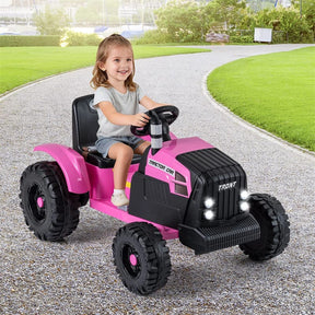 24V Ride On Tractor with Detachable Trailer & Remote Control, Kids Electric Vehicle with 3 Speeds, 15° Climbing & Music for Ages 3+