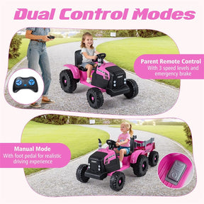 24V Ride On Tractor with Detachable Trailer & Remote Control, Kids Electric Vehicle with 3 Speeds, 15° Climbing & Music for Ages 3+
