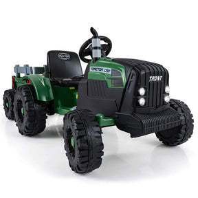 24V Ride On Tractor with Detachable Trailer & Remote Control, Kids Electric Vehicle with 3 Speeds, 15° Climbing & Music for Ages 3+
