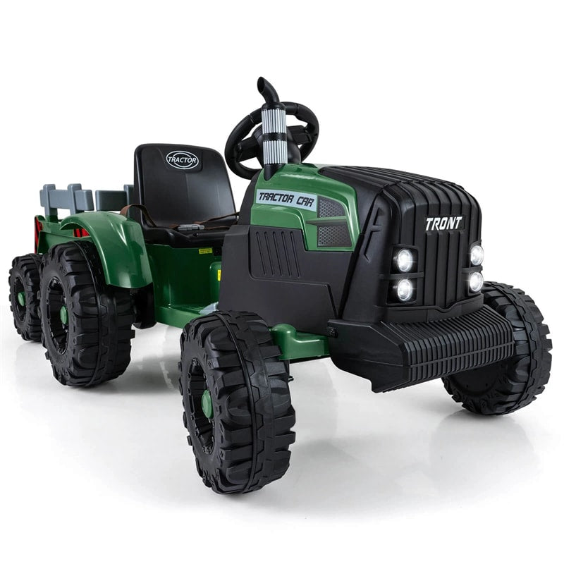 24V Ride On Tractor with Detachable Trailer & Remote Control, Kids Electric Vehicle with 3 Speeds, 15° Climbing & Music for Ages 3+