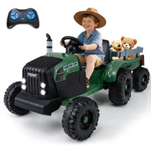 24V Ride On Tractor with Detachable Trailer & Remote Control, Kids Electric Vehicle with 3 Speeds, 15° Climbing & Music for Ages 3+