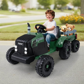 24V Ride On Tractor with Detachable Trailer & Remote Control, Kids Electric Vehicle with 3 Speeds, 15° Climbing & Music for Ages 3+
