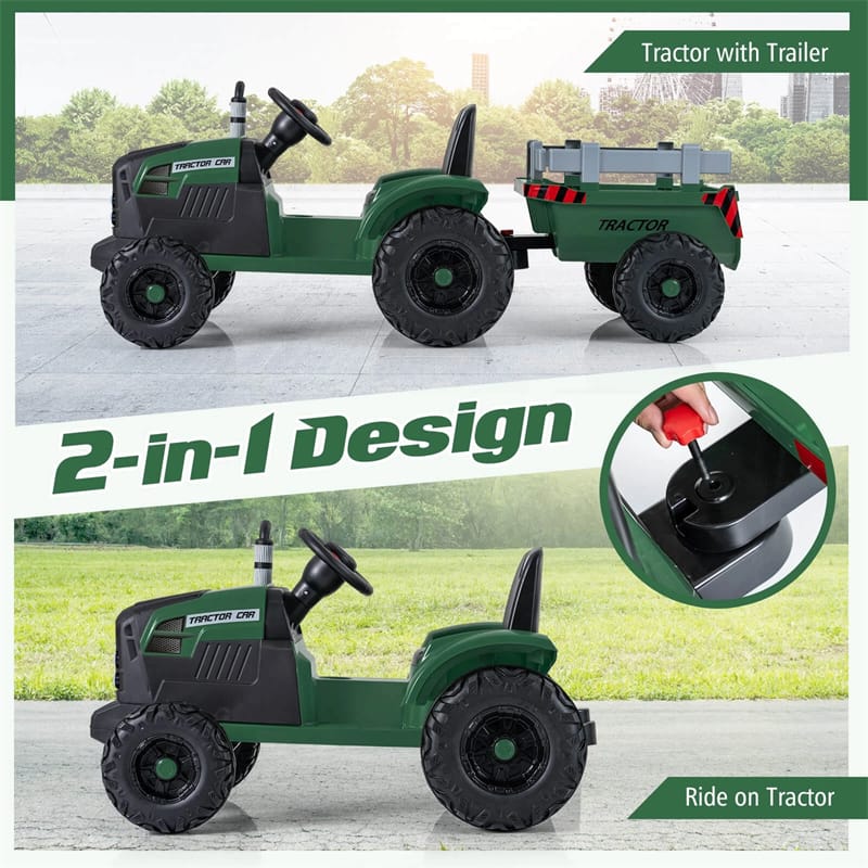 24V Ride On Tractor with Detachable Trailer & Remote Control, Kids Electric Vehicle with 3 Speeds, 15° Climbing & Music for Ages 3+