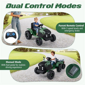 24V Ride On Tractor with Detachable Trailer & Remote Control, Kids Electric Vehicle with 3 Speeds, 15° Climbing & Music for Ages 3+