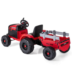 24V Ride On Tractor with Detachable Trailer & Remote Control, Kids Electric Vehicle with 3 Speeds, 15° Climbing & Music for Ages 3+