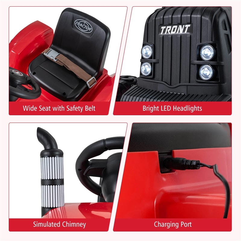 24V Ride On Tractor with Detachable Trailer & Remote Control, Kids Electric Vehicle with 3 Speeds, 15° Climbing & Music for Ages 3+