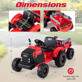 24V Ride On Tractor with Detachable Trailer & Remote Control, Kids Electric Vehicle with 3 Speeds, 15° Climbing & Music for Ages 3+