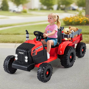 24V Ride On Tractor with Detachable Trailer & Remote Control, Kids Electric Vehicle with 3 Speeds, 15° Climbing & Music for Ages 3+