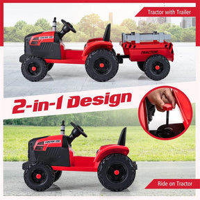 24V Ride On Tractor with Detachable Trailer & Remote Control, Kids Electric Vehicle with 3 Speeds, 15° Climbing & Music for Ages 3+