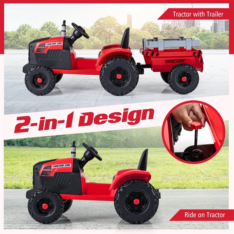24V Ride On Tractor with Detachable Trailer & Remote Control, Kids Electric Vehicle with 3 Speeds, 15° Climbing & Music for Ages 3+