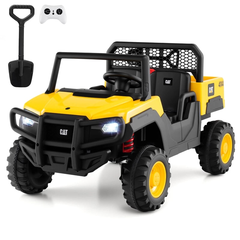 24V Licensed Caterpillar Ride on Dump Truck, 2-Seater Kids UTV Car Electric Vehicle with Remote Control, Dump Bed, 4x100W Motors & Soft Start