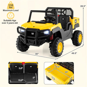 24V Licensed Caterpillar Ride on Dump Truck, 2-Seater Kids UTV Car Electric Vehicle with Remote Control, Dump Bed, 4x100W Motors & Soft Start