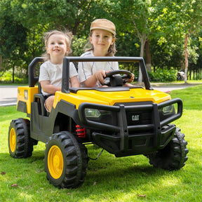 24V Licensed Caterpillar Ride on Dump Truck, 2-Seater Kids UTV Car Electric Vehicle with Remote Control, Dump Bed, 4x100W Motors & Soft Start