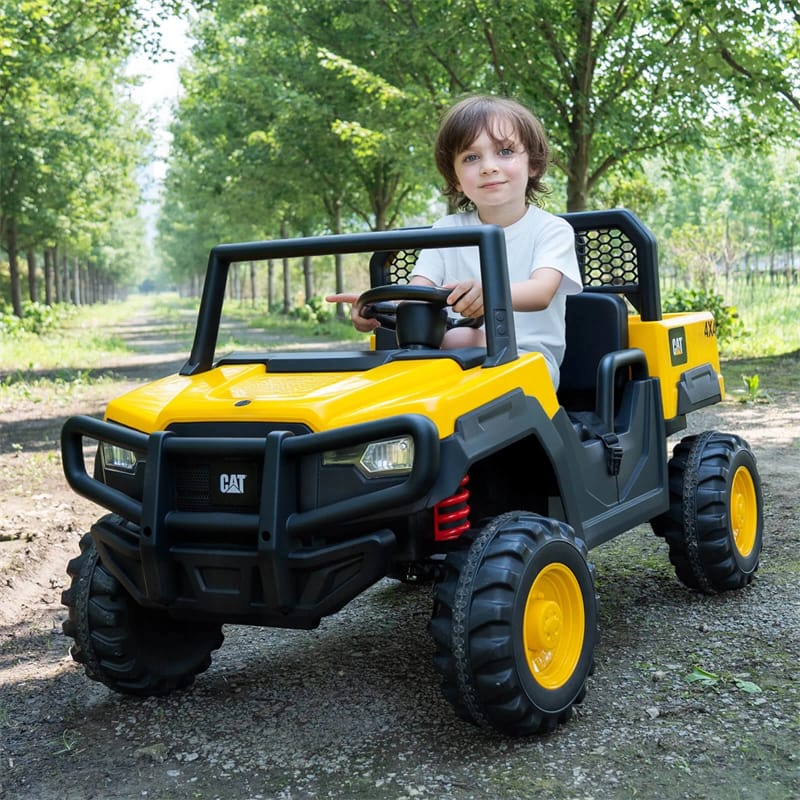 24V Licensed Caterpillar Ride on Dump Truck, 2-Seater Kids UTV Car Electric Vehicle with Remote Control, Dump Bed, 4x100W Motors & Soft Start