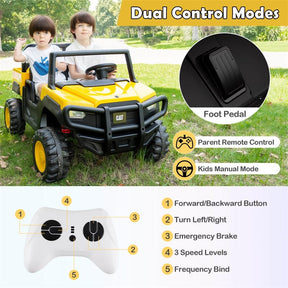 24V Licensed Caterpillar Ride on Dump Truck, 2-Seater Kids UTV Car Electric Vehicle with Remote Control, Dump Bed, 4x100W Motors & Soft Start