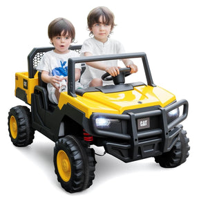 24V Licensed Caterpillar Ride on Dump Truck, 2-Seater Kids UTV Car Electric Vehicle with Remote Control, Dump Bed, 4x100W Motors & Soft Start