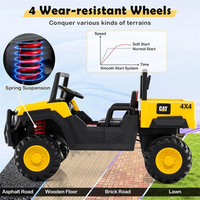 24V Licensed Caterpillar Ride on Dump Truck, 2-Seater Kids UTV Car Electric Vehicle with Remote Control, Dump Bed, 4x100W Motors & Soft Start