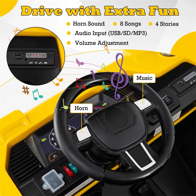 24V Ride-On Excavator, 4WD Electric Construction Truck with Remote Control, Digging Arm, Lights & Music, Excavator Ride On Toy for Kids Ages 3+
