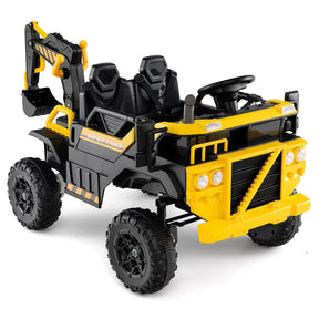 24V Ride-On Excavator, 4WD Electric Construction Truck with Remote Control, Digging Arm, Lights & Music, Excavator Ride On Toy for Kids Ages 3+