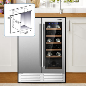 24" Dual Zone Under Counter Wine Beverage Refrigerator Cooler w/Lock, Built-in & Freestanding Wine Fridge Holds 19 Bottles & 57 Cans